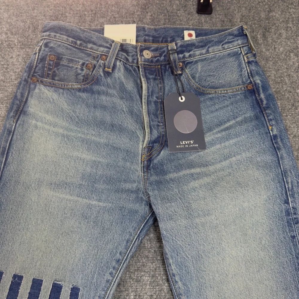 NWT Levis 501 1980s Made in Japan Selvedge Patchwork Jeans Blue Size 29x32